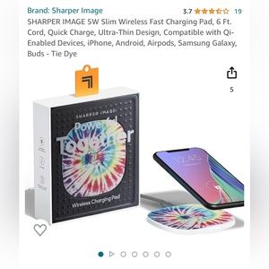 New in box- Sharper Image wireless charging pad Tie Dye